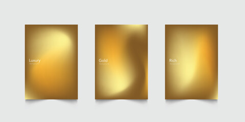 Set of gold background with shiny surface and smooth texture. abstract gold gradient color background with blank smooth and blurred multicolored style 