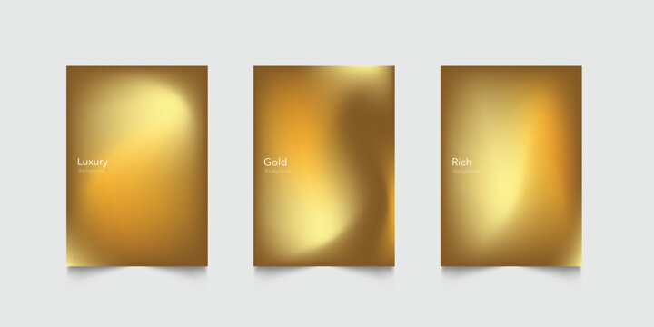 Set of gold background with shiny surface and smooth texture. abstract gold gradient color background with blank smooth and blurred multicolored style 