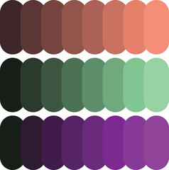 Fototapeta premium Three gradient palette rows exhibit smooth color transitions from dark to light hues across shades