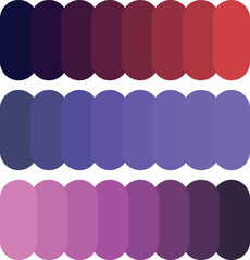 Three rows of capsules showing gradient color schemes on a white transparent background