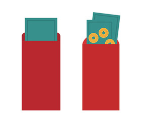 Set of Chinese red envelope bag flat vector illustration.
Asian Chinese New Year hongbao Icon.
Lucky money red envelope bag clip art.
White background.

