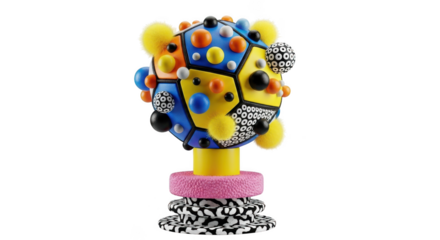 Whimsical abstract sculpture with vibrant colors and playful textures
