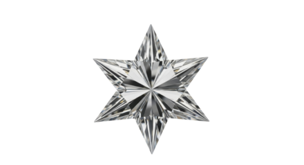 Six-pointed star crystal isolated PNG on transparent background, geometric shape for design and decoration, shiny gemstone
