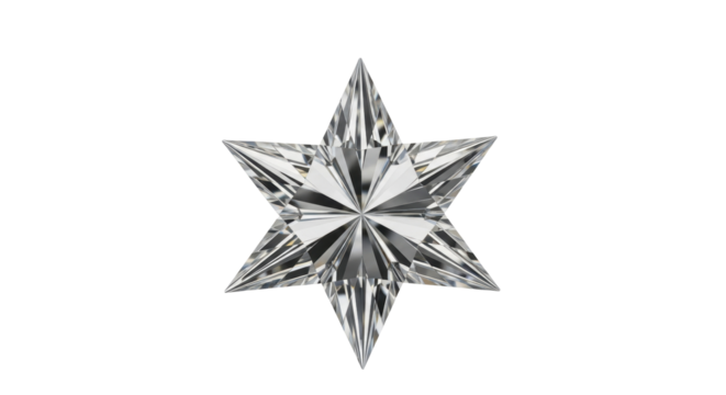 Six-pointed star crystal isolated PNG on transparent background, geometric shape for design and decoration, shiny gemstone