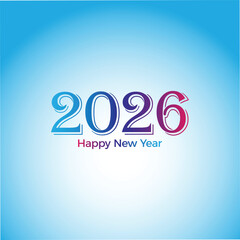 2026 Happy New Year vector Design and Background, New Year Sign and Symbol, 2026 Text with Blue Gradient Background, 