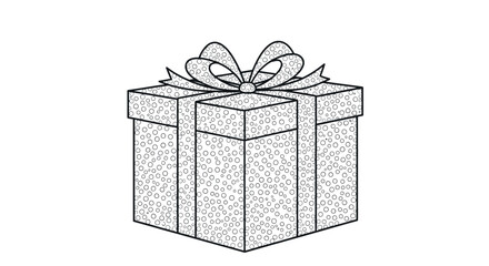 Obraz premium Thin line art outline of a dotted pattern gift box on a white background