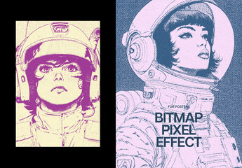 Bitmap Pixel Poster Photo Effect Mockup