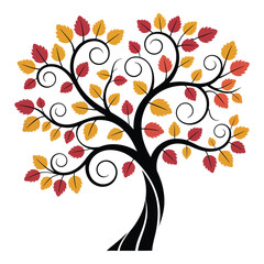 Obraz premium arbre à l’automne vector illustration featuring colorful trees, falling leaves, and textured scenery
