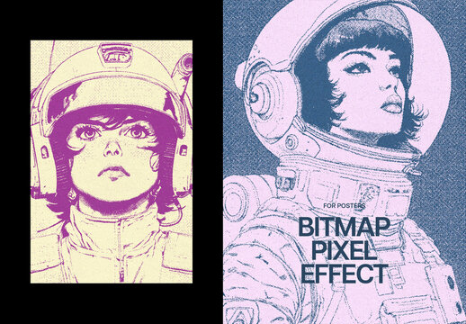 Bitmap Pixel Poster Photo Effect Mockup
