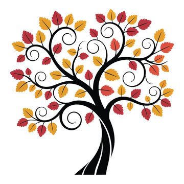 arbre &agrave; l&rsquo;automne vector illustration featuring colorful trees, falling leaves, and textured scenery
