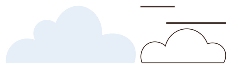 Cloud silhouettes, one filled, one outlined with horizontal line accents. Ideal for weather, technology, storage, data, sky simplicity and climate themes. Clean and simple flat metaphor