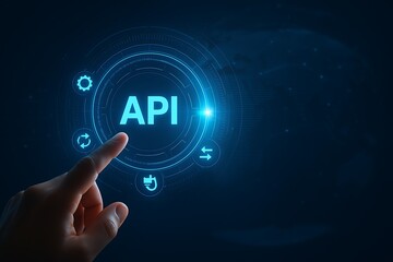 Developer integration and microservices architecture visualized by neon API control panel