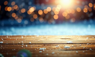 Christmas snowy bokeh background over wooden surface christmas background christmas holiday background winter decoration celebration