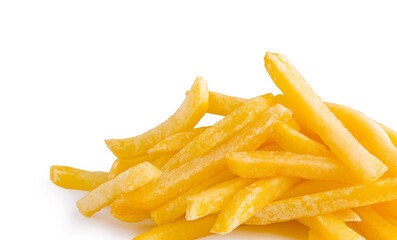 Crispy golden fries piled on a clean white surface ready to enjoy