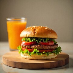 Classic Cheeseburger and Orange Juice Drink