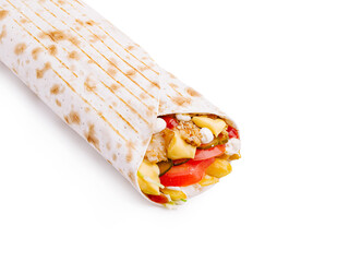 Wrap filled with fresh vegetables and toppings ready for a healthy meal