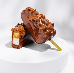 Delicious frozen dessert with creamy filling and crunchy chocolate coating