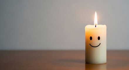 Spread the joy with a burning candle, smile with warmth, happy and decorative, create a cozy mood in your home, relaxation and a positive vibe
