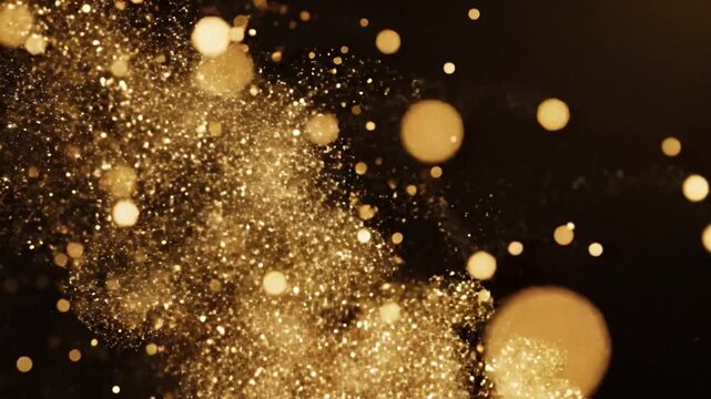 Dynamic festive christmas patern with shimmering golden bokeh lights and floating dust particles