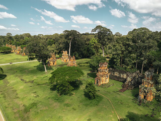 Prasat Suor Prat Towers In Angkor Thom From Above, Siem Reap, Cambodia