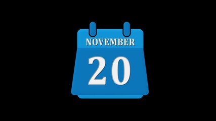 November 20 date icon, calendar reminder animation, blue schedule symbol, digital planner alert, event notification graphic, time management design, important day marker, appointment highlight, minima