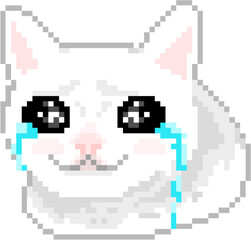 White Cat Crying with Blue Tears Kawaii Emoji