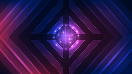 Futuristic Quantum Globe Background: Geometric Diamond Frame and Abstract Data Connection