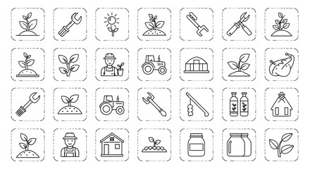 Set of agriculture and farming icons outline vector symbols for agricultural business isolated on wh