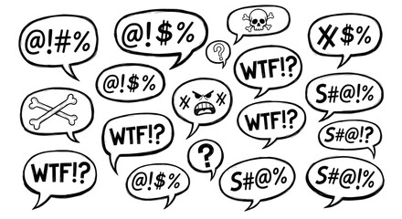 Set of swear word speech bubbles hand-drawn doodle style vector illustration for social media and co
