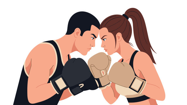 Intense boxing standoff between male and female fighters illustration for sports design - Powered by Adobe