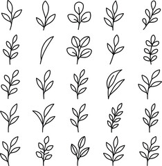 Botanical Leaf Line Art Set  Hand-Drawn Foliage, Minimalist Plant Outline, Floral Branch Illustration & Vector Collection