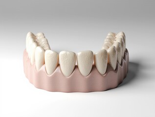 Fototapeta premium Dental Excellence: A meticulously crafted dental model, showcasing the natural beauty and precise alignment of a healthy, perfect set of teeth, symbolizing optimal oral health and hygiene.