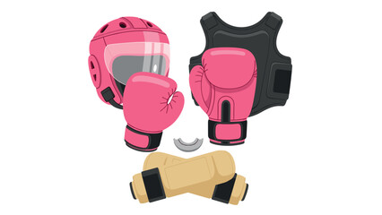 Boxing equipment set with gloves, helmet, protective gear for safety and training design