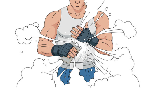 Powerful athlete crushing hand chalk in preparation for weightlifting training