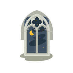 Gothic window vector illustration. Dark academia vibe arch castle window vector