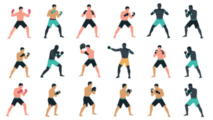 Mixed martial arts fighters in various poses for training and fitness design