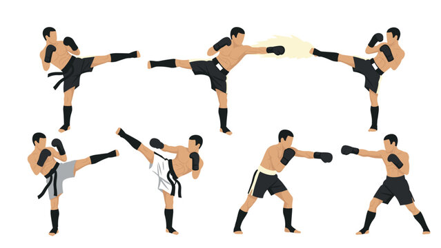 Martial arts kickboxing techniques illustration for sports training design