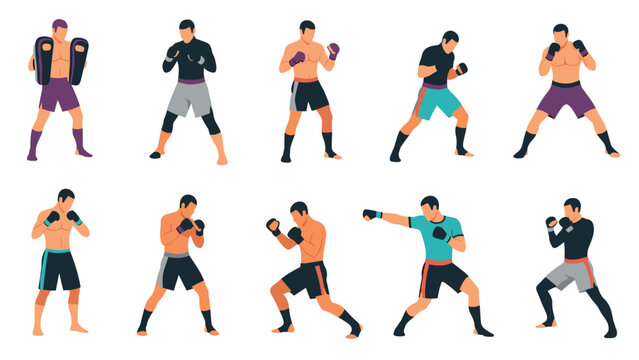 Mixed martial arts training techniques illustrated for sports design and posters