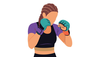 Female boxer in fighting stance illustration for sports design and fitness motivation