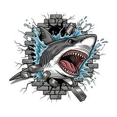 angry shark illustration