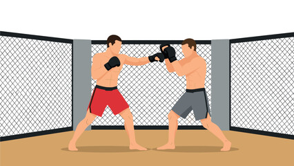 Mixed martial arts fight scene illustration for sports design and promotion