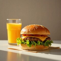 Classic Cheeseburger and Orange Juice Drink