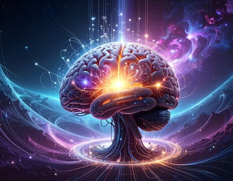 Abstract Glowing Brain Representing Advanced Artificial Intelligence and Data