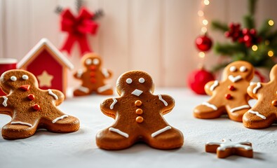 Christmas background with homemade gingerbread cookies on white table copy space festive food new year celebration traditions christmas background christmas holiday background winter decoration celebr