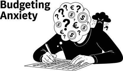 Obraz premium Budgeting anxiety illustrated with financial symbols