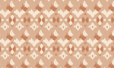 Seamless Ikat Geometric Pattern in Warm Beige, Boho Tribal Abstract Background with Neutral Earth Tones