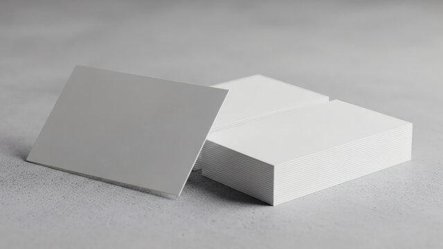 Stack of blank white business cards on a light gray surface, ready for customization and printing