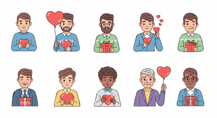 A charming cartoon vector set featuring individual men in love