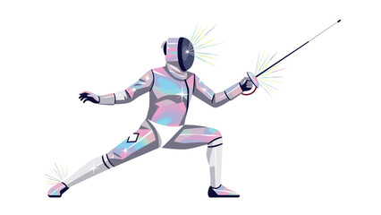 Fototapeta premium Colorful futuristic fencer in dynamic pose for sports and design projects