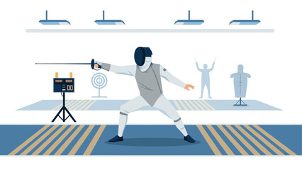 Fencing sport arena with athlete in action for competitive event design